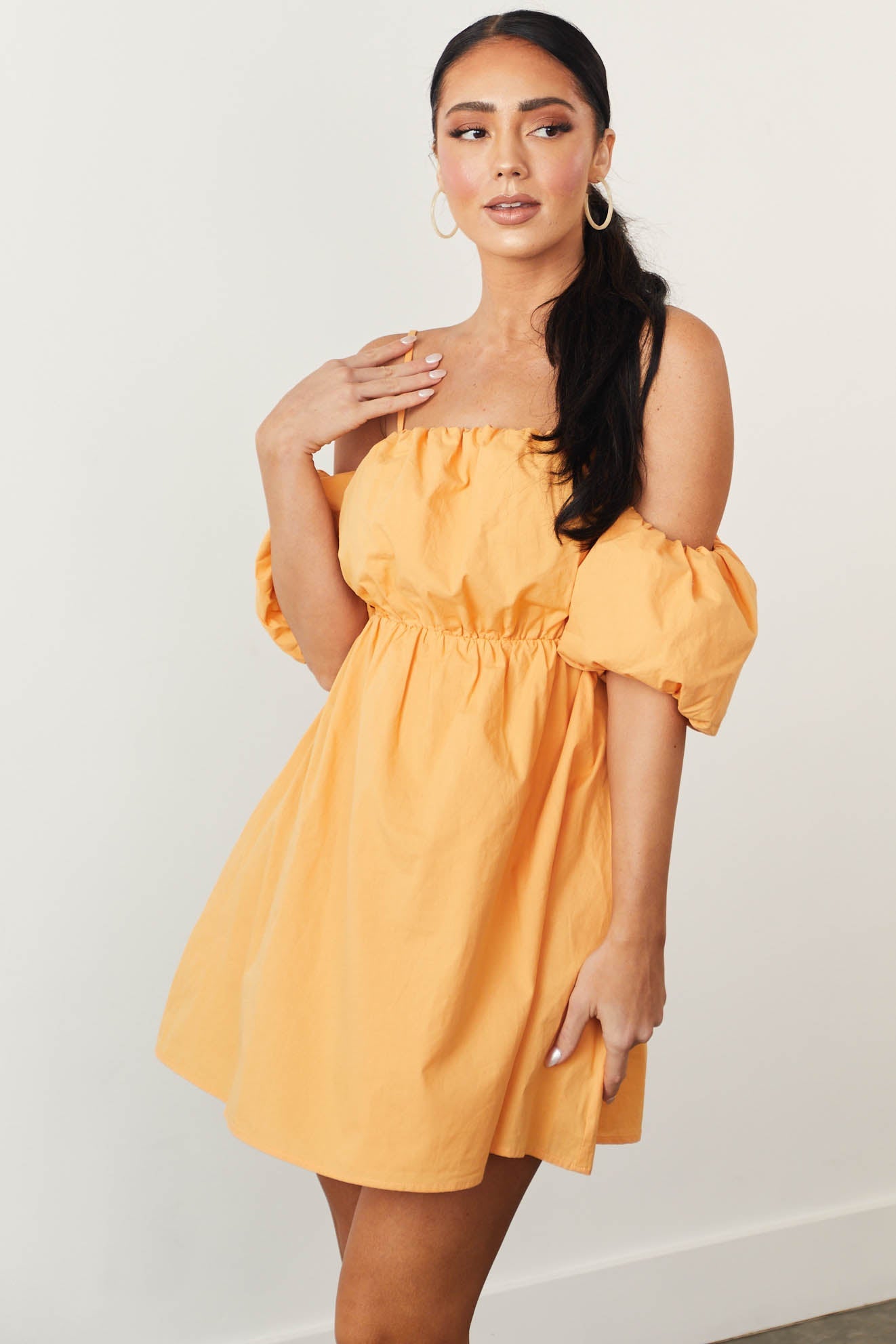 Mango Cold Shoulder Puff Sleeve Mini Dress