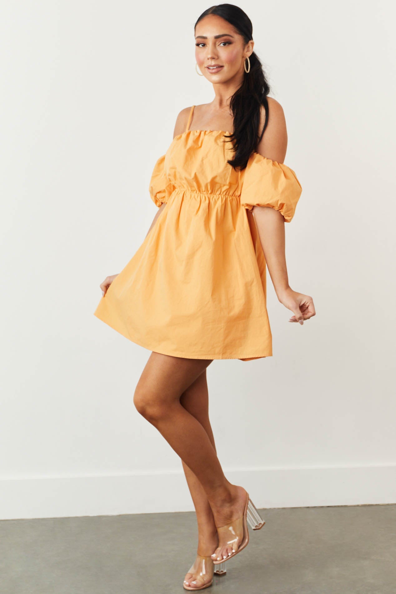 Mango Cold Shoulder Puff Sleeve Mini Dress