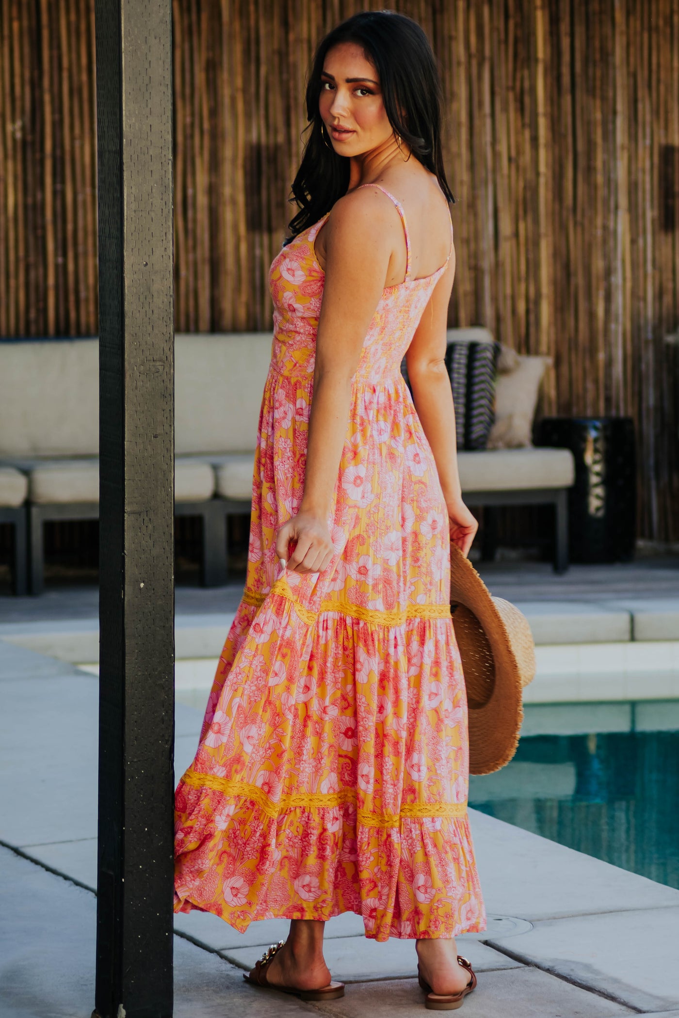 Mango Floral Front Knot Sleeveless Maxi Dress