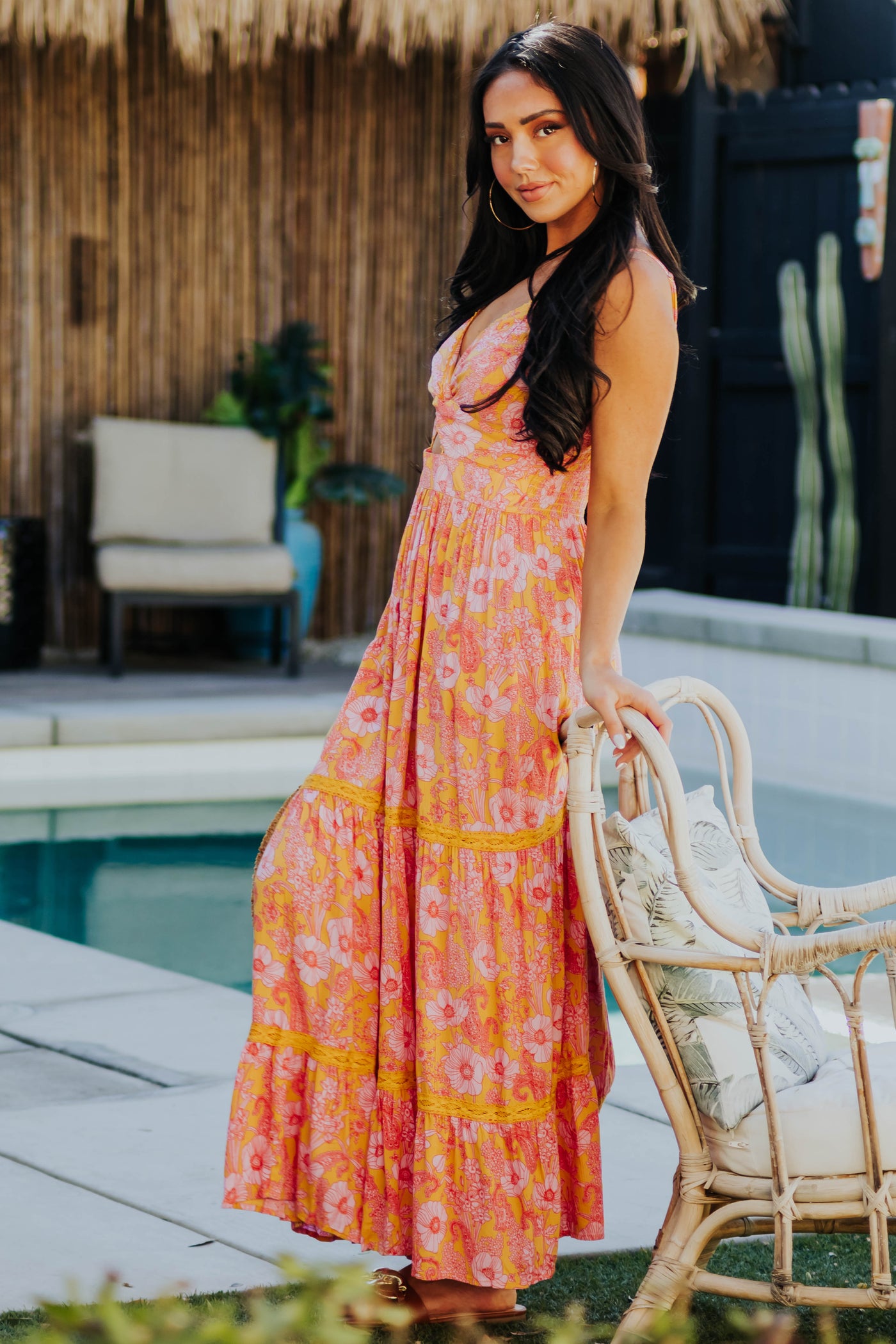 Mango Floral Front Knot Sleeveless Maxi Dress