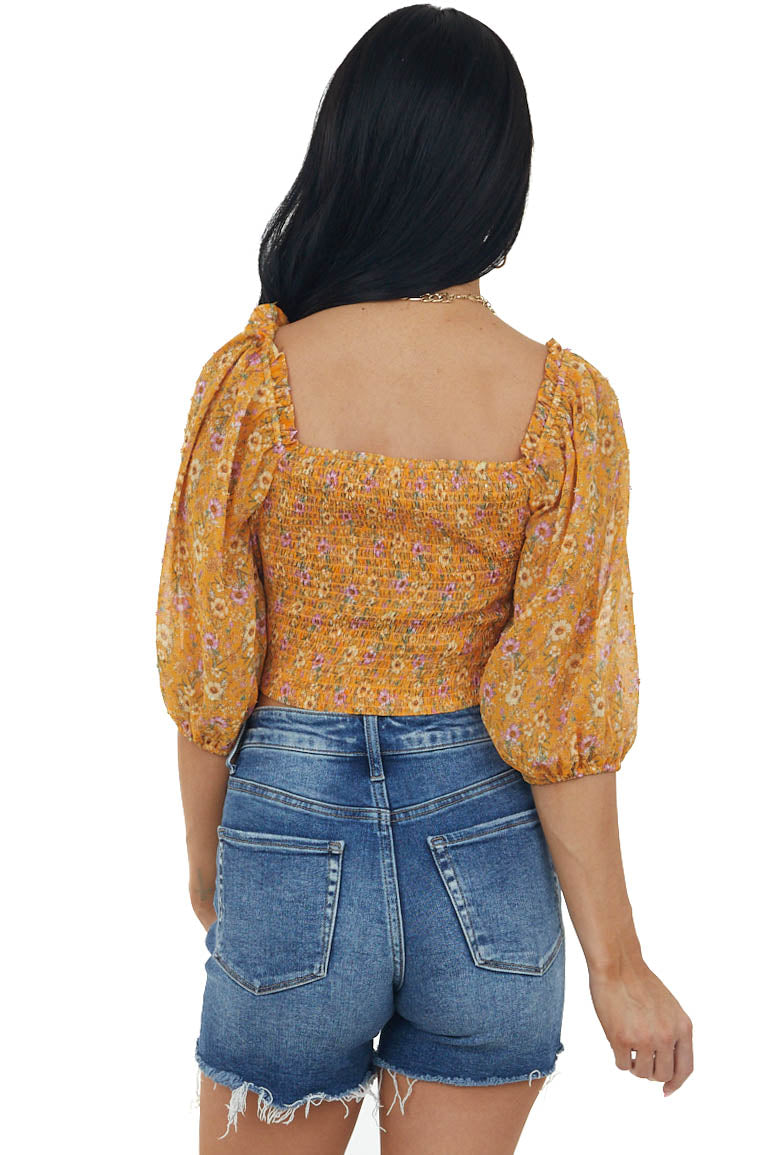 Mango Floral Print Swiss Dot Surplice Crop Top
