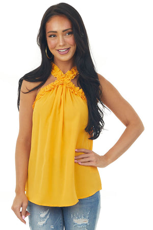 Mango Frill Trim Halter Neck Woven Top