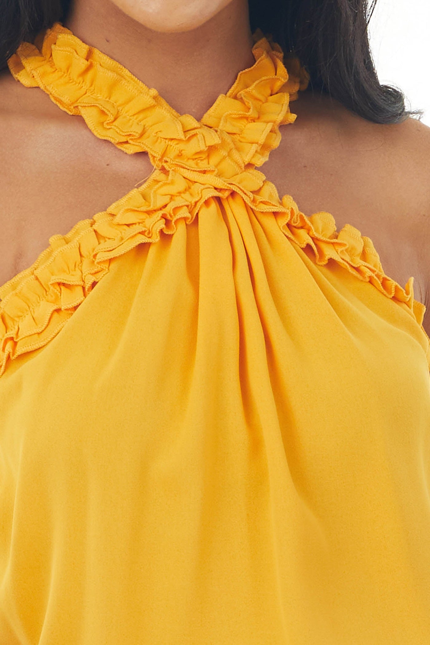 Mango Frill Trim Halter Neck Woven Top