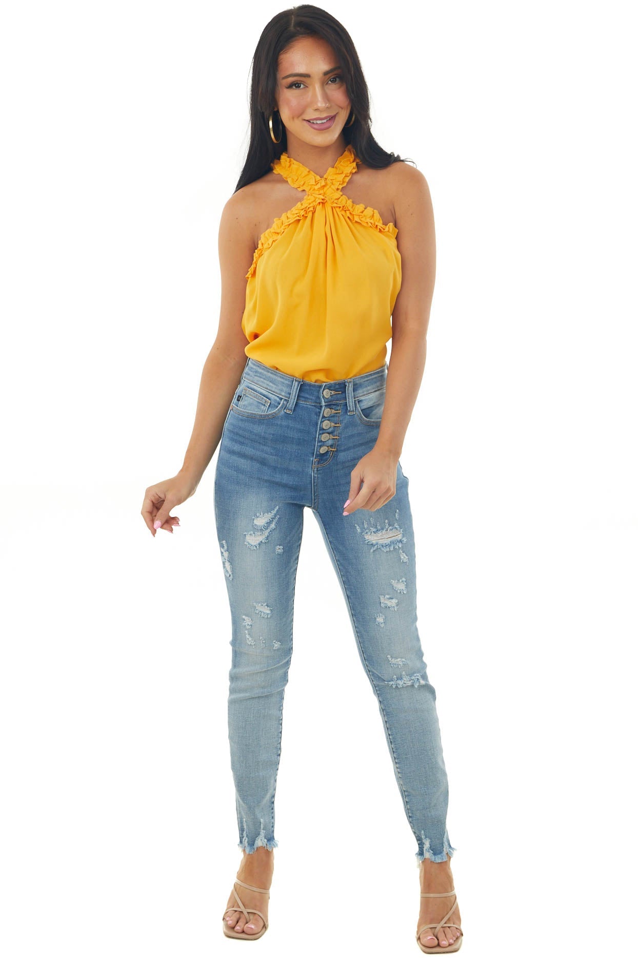 Mango Frill Trim Halter Neck Woven Top