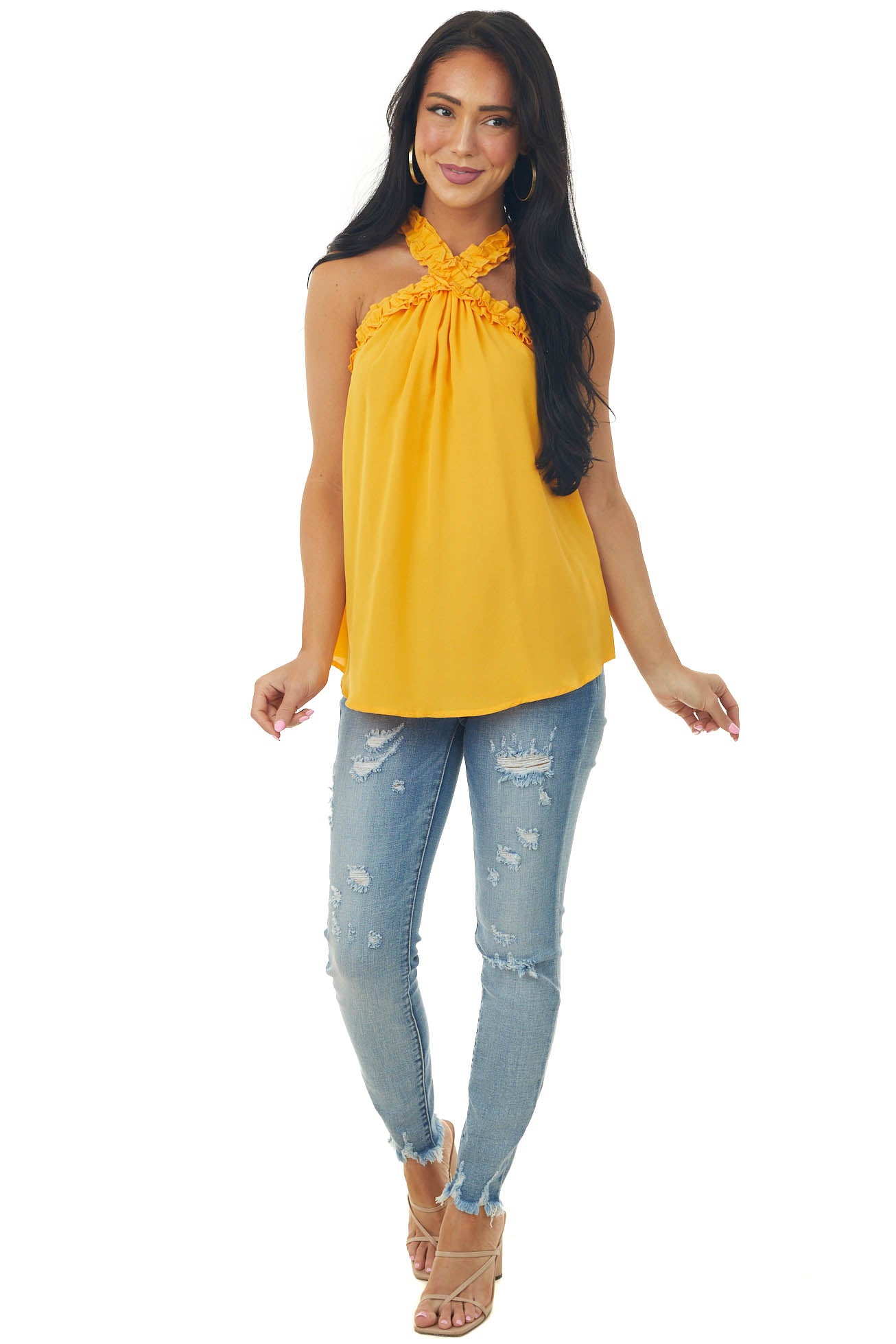 Mango Frill Trim Halter Neck Woven Top