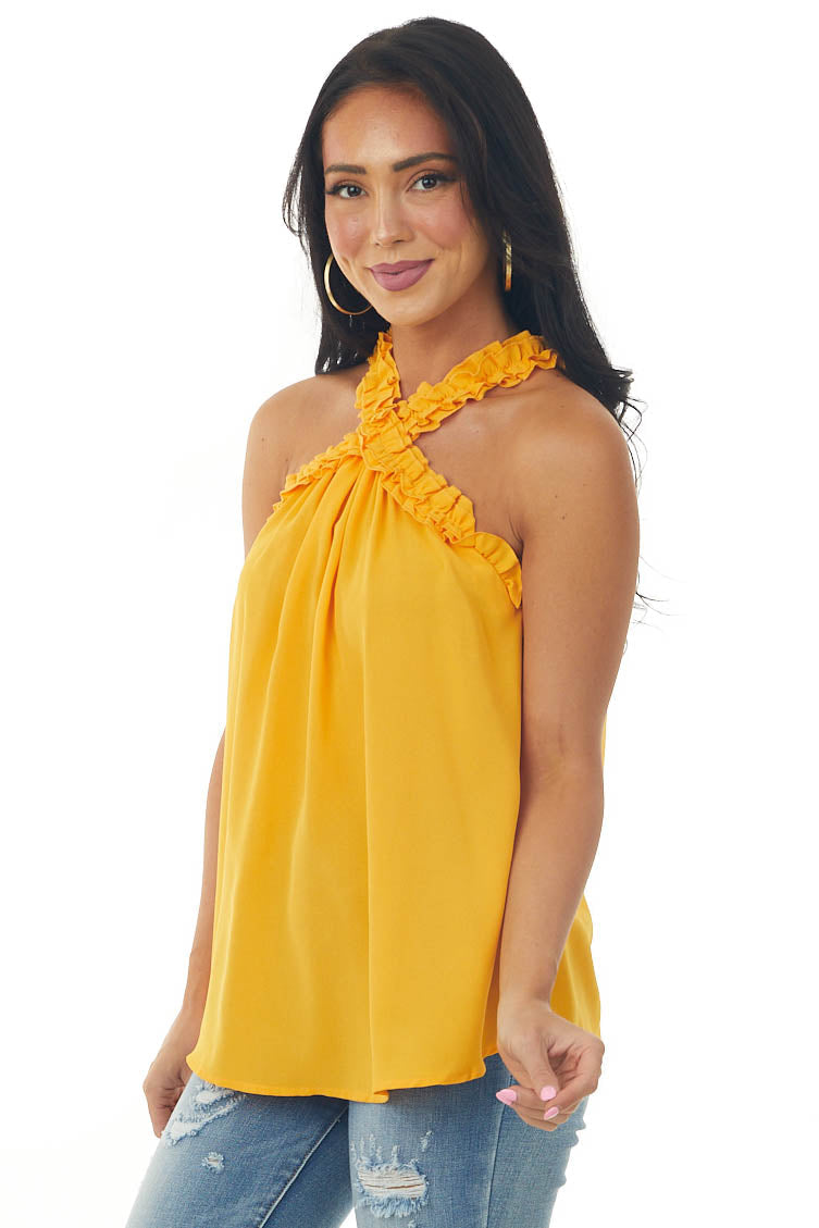 Mango Frill Trim Halter Neck Woven Top