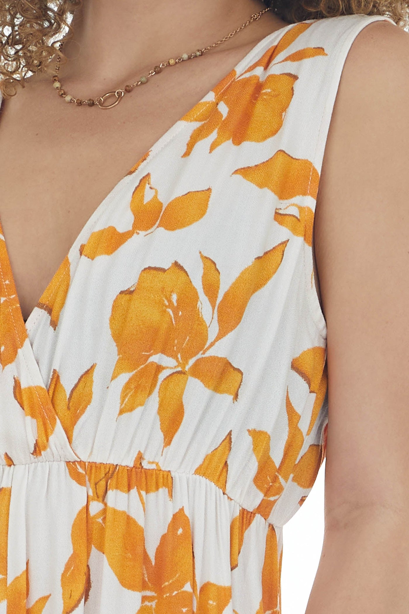 Mango Leaf Print Plunging V Maxi Dress
