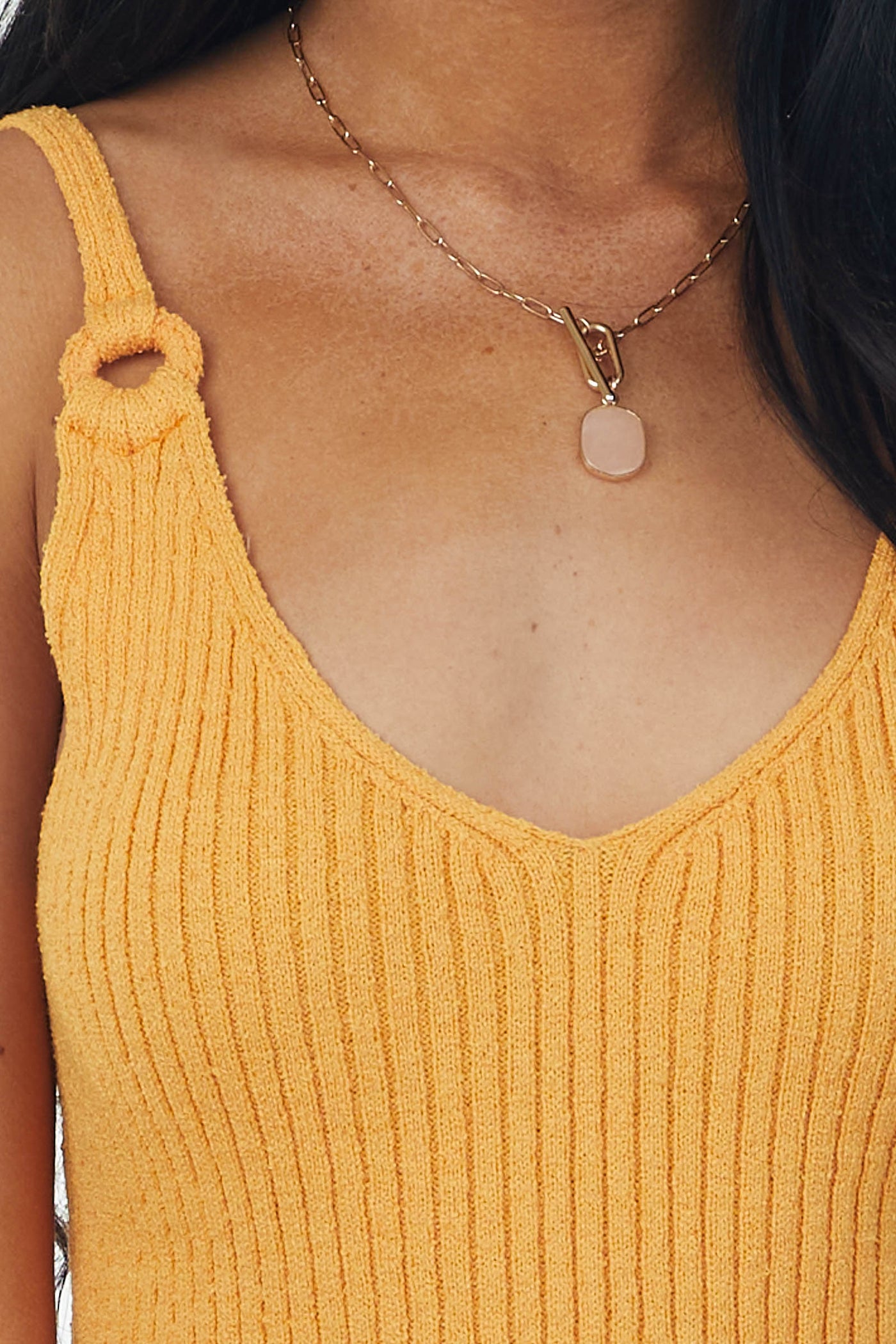 Mango Ring Strap V Neck Ribbed Knit Tank Top