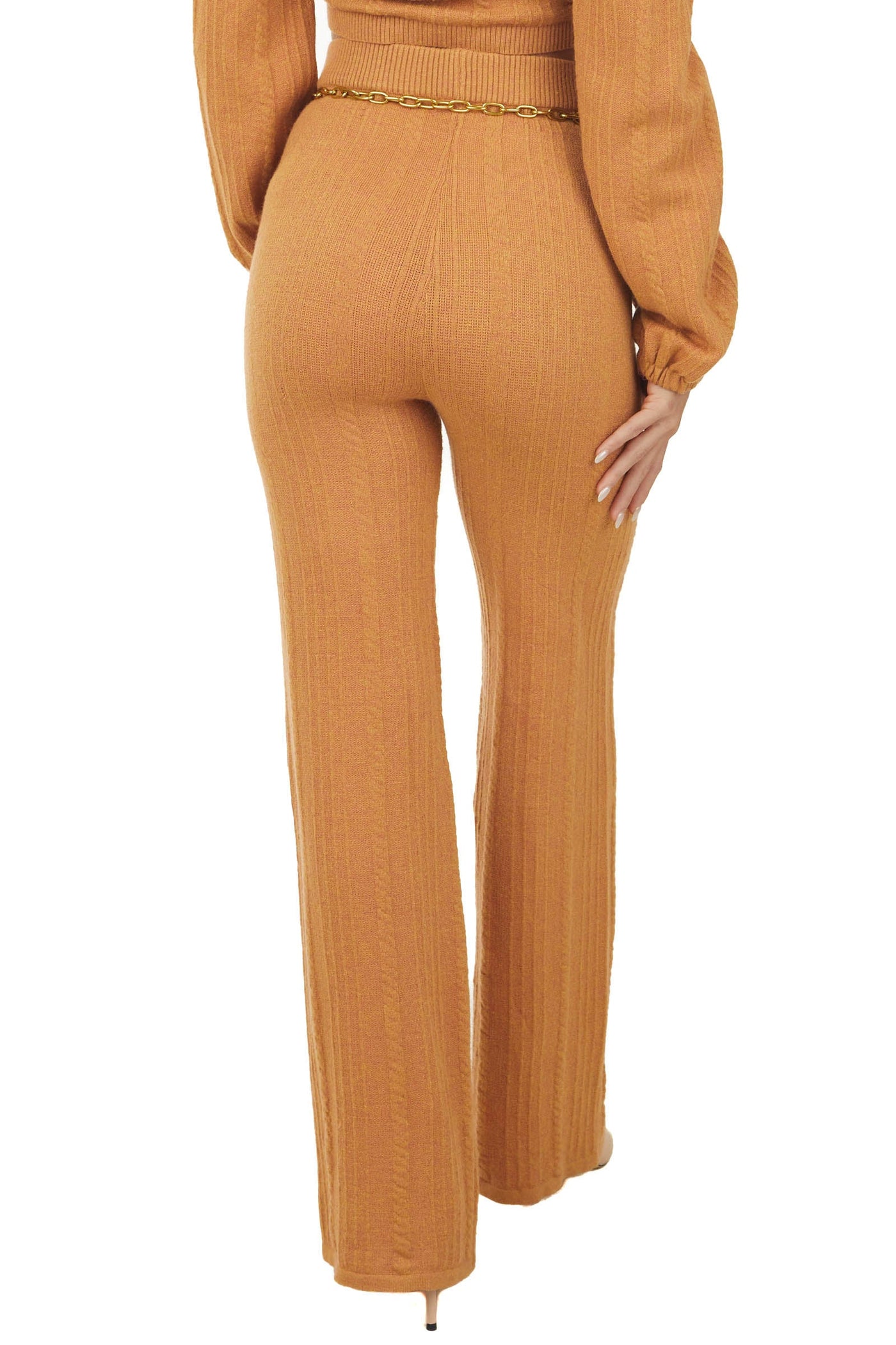 Mango Two Tone Elastic Waist Flare Knit Pants