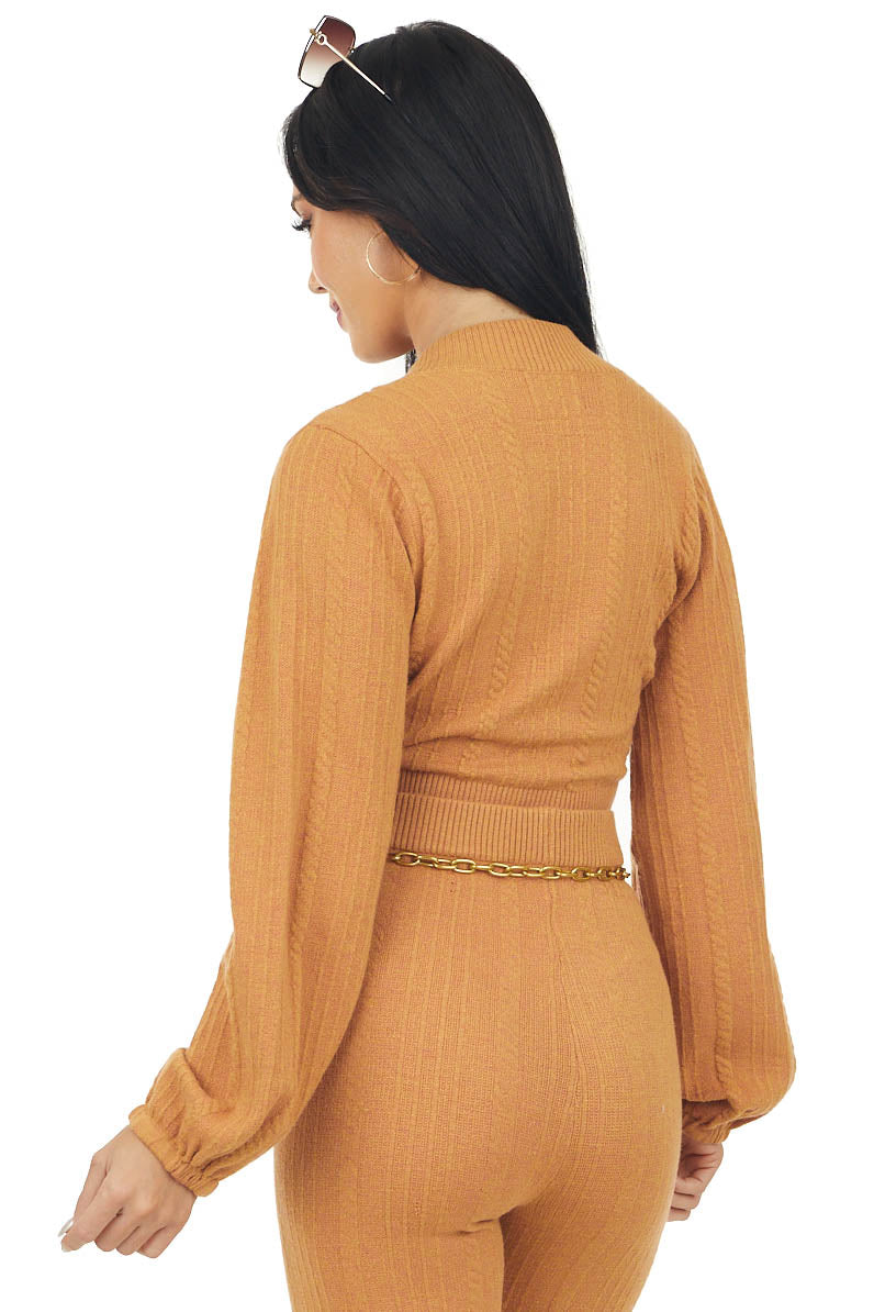 Mango Two Tone Long Sleeve Cropped Knit Cardigan