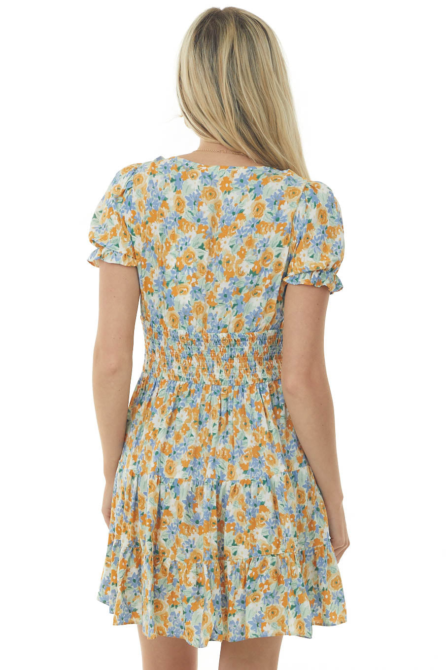 Mango and Dusty Blue Floral Woven Mini Dress