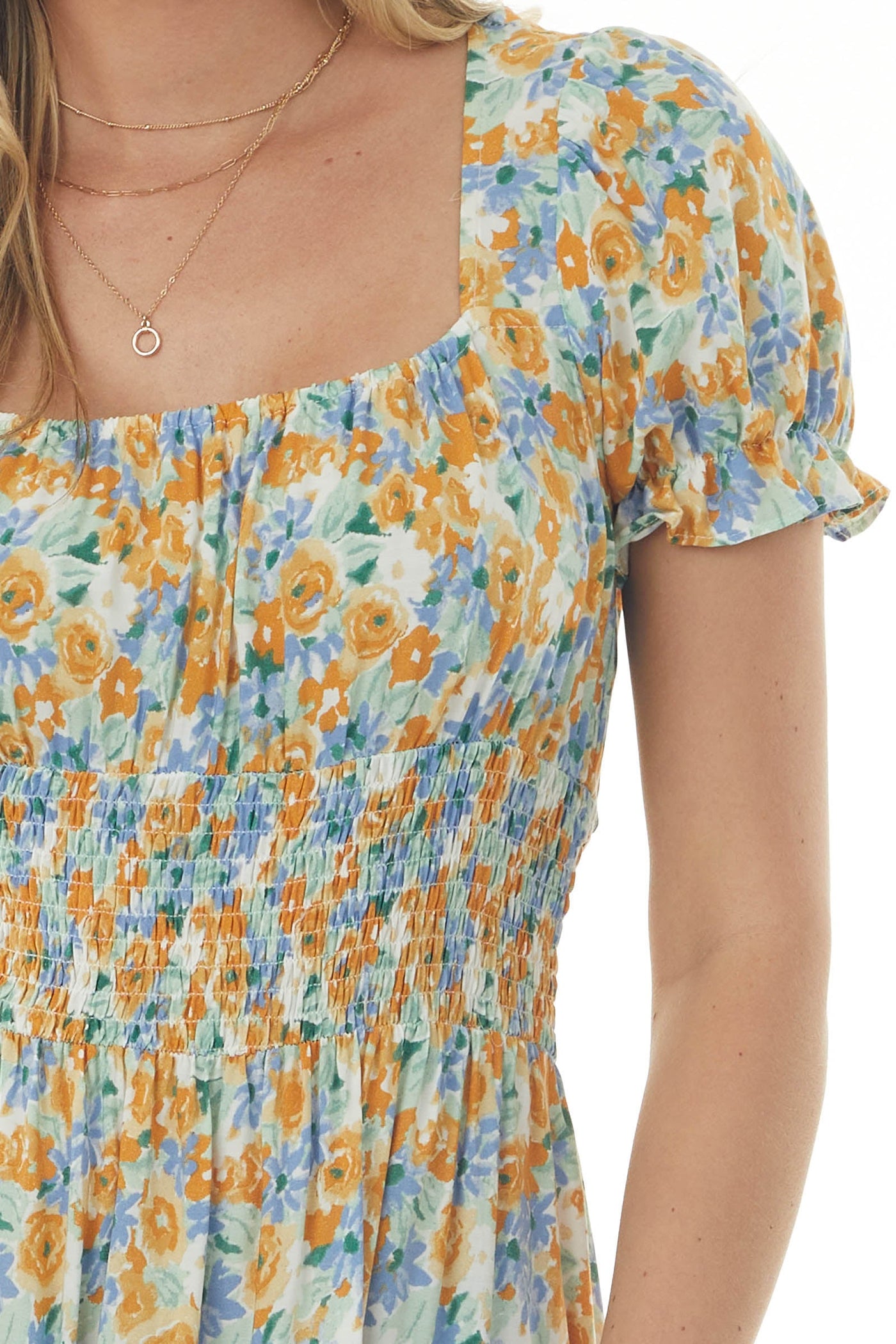 Mango and Dusty Blue Floral Woven Mini Dress