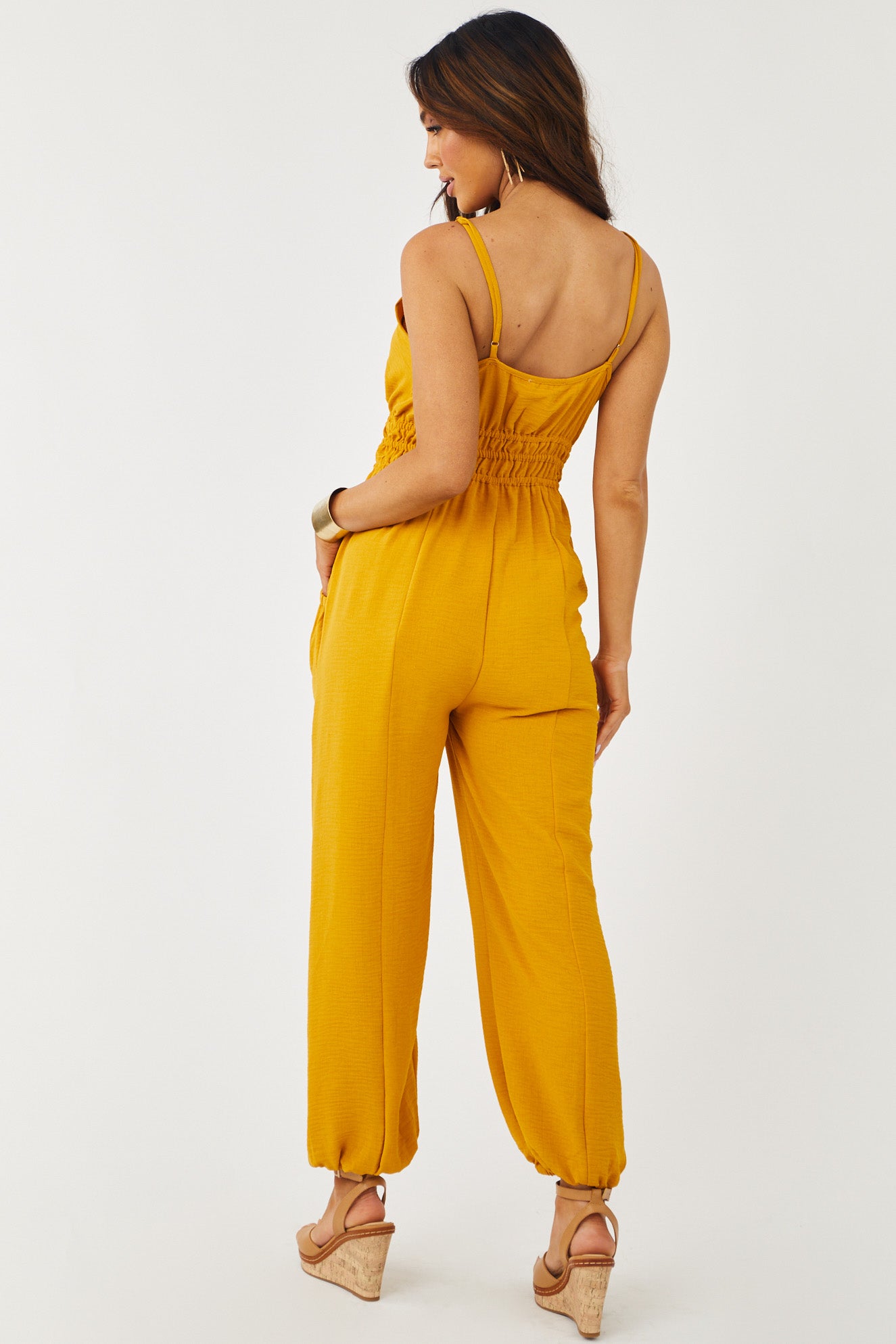 Marigold Sleeveless Woven Jumpsuit with Pockets