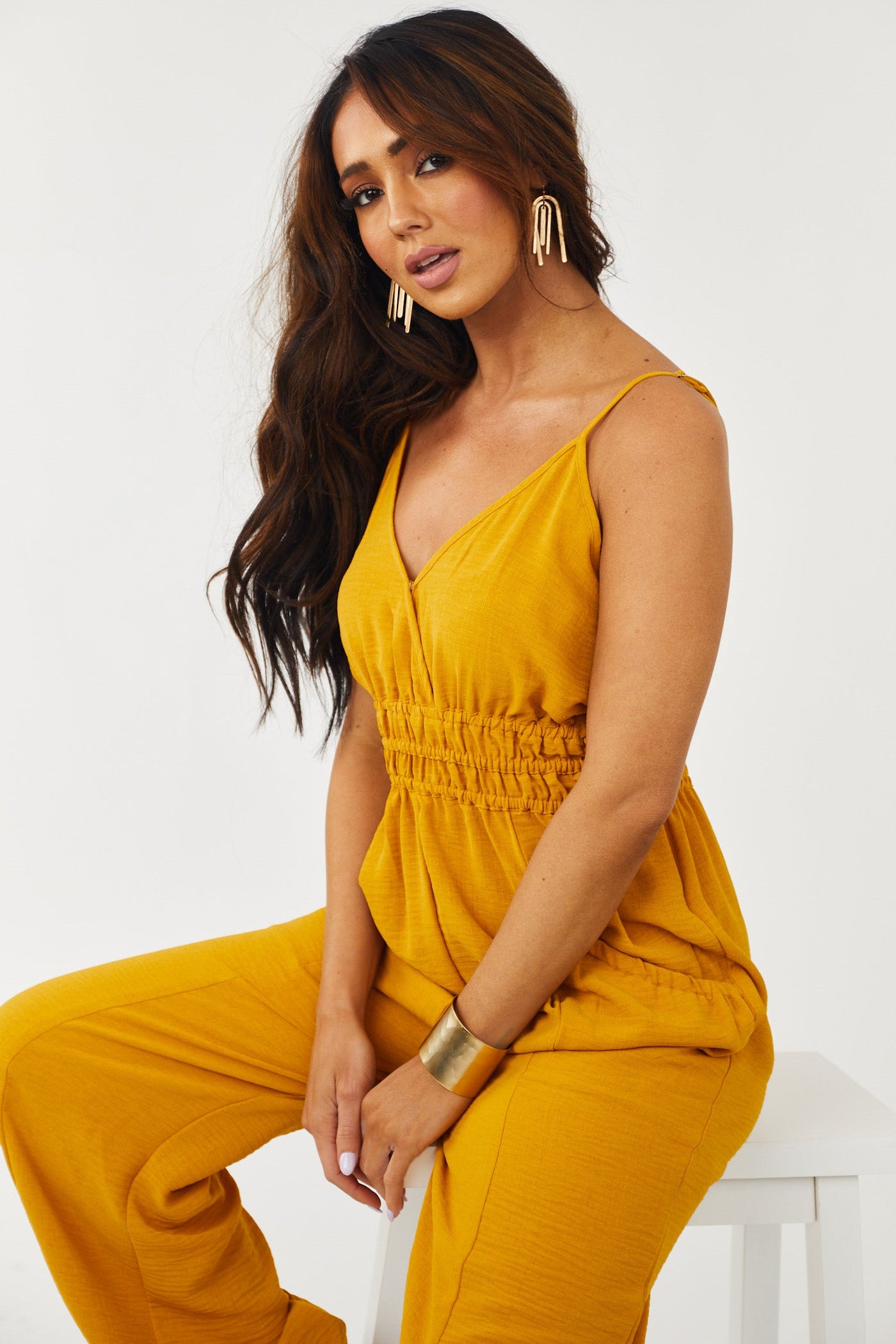 Marigold Sleeveless Woven Jumpsuit with Pockets