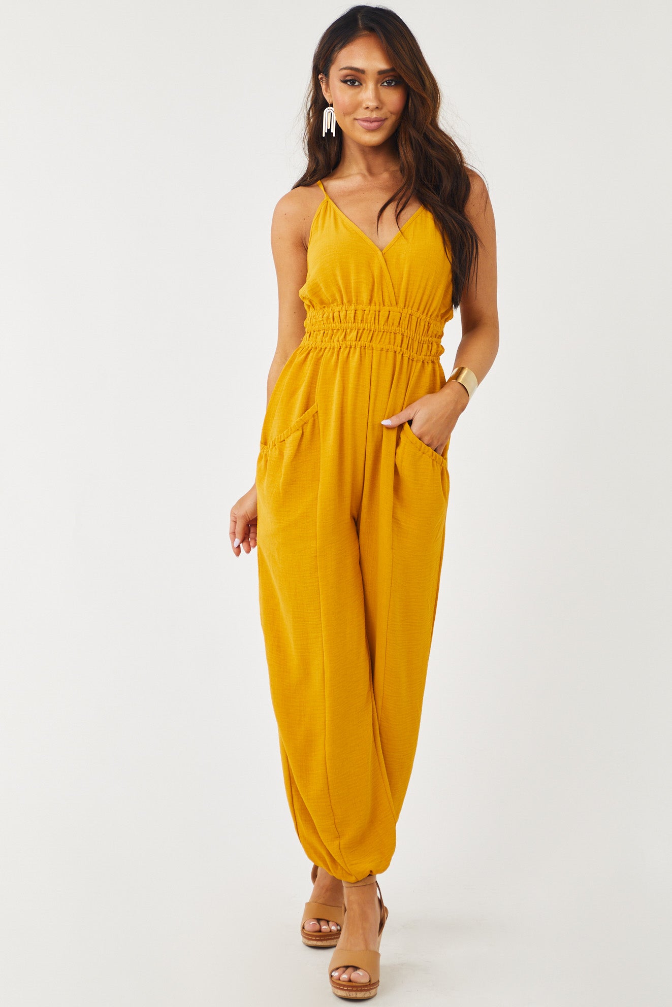 Marigold Sleeveless Woven Jumpsuit with Pockets
