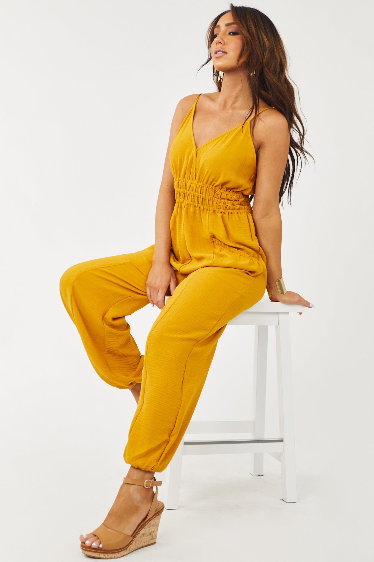 Marigold Sleeveless Woven Jumpsuit with Pockets