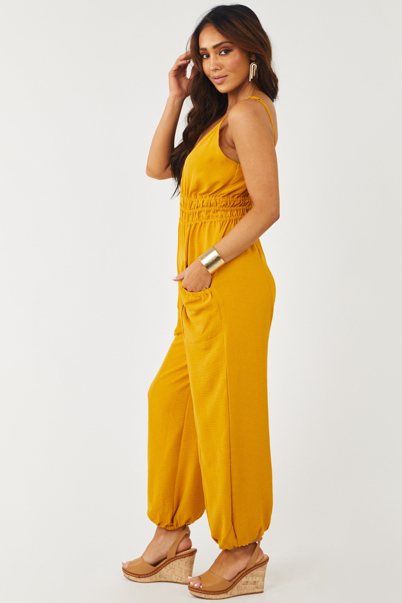 Marigold Sleeveless Woven Jumpsuit with Pockets