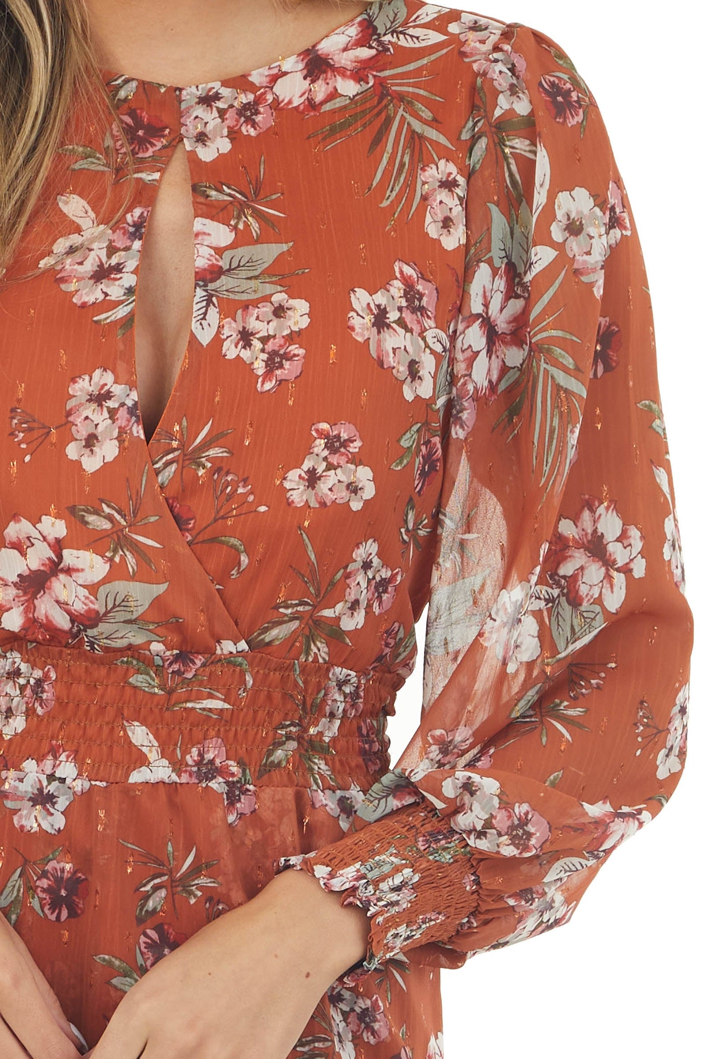 Marmalade Floral Keyhole Front Smocked Dress