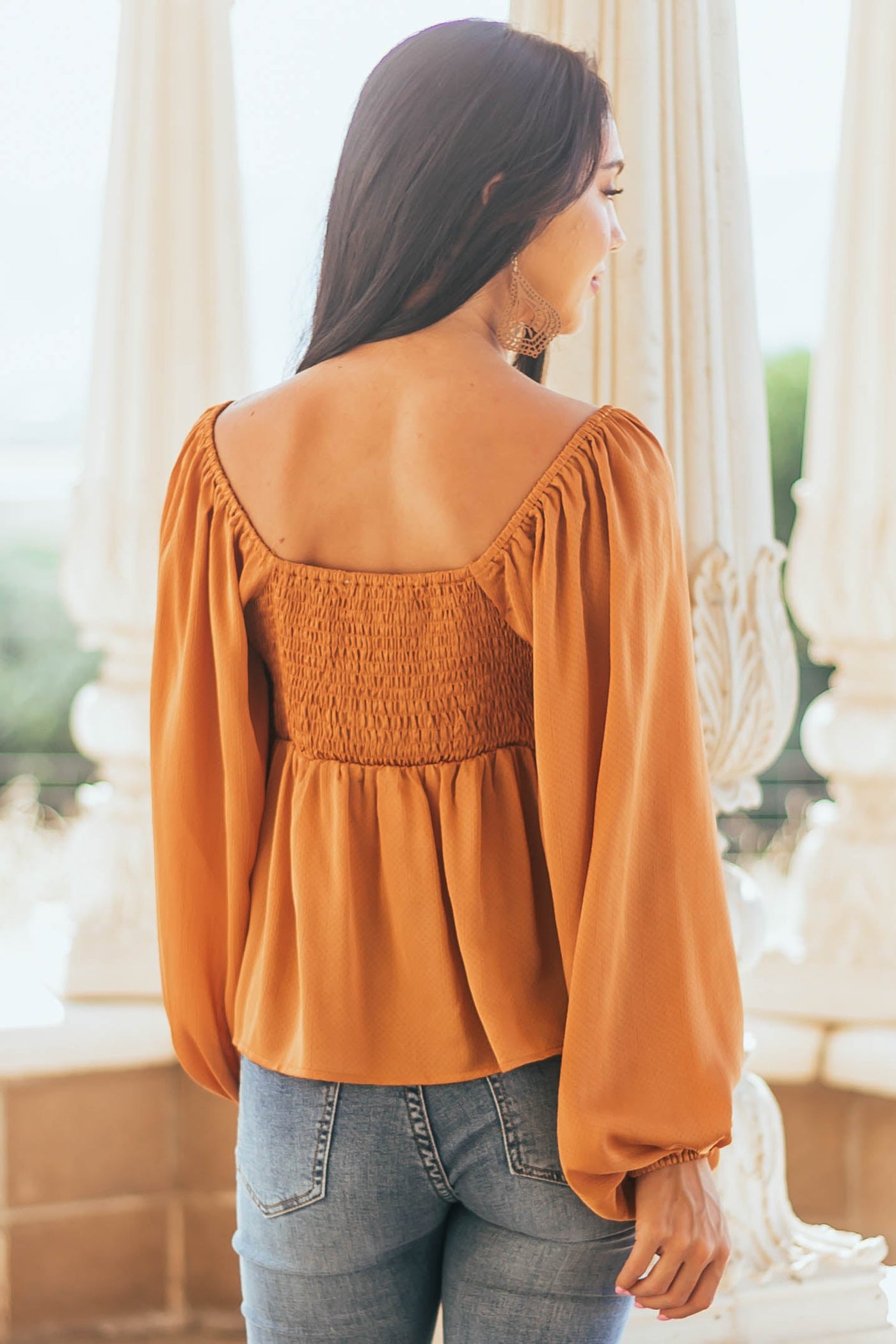 Marmalade Long Sleeve Smocked Babydoll Woven Top