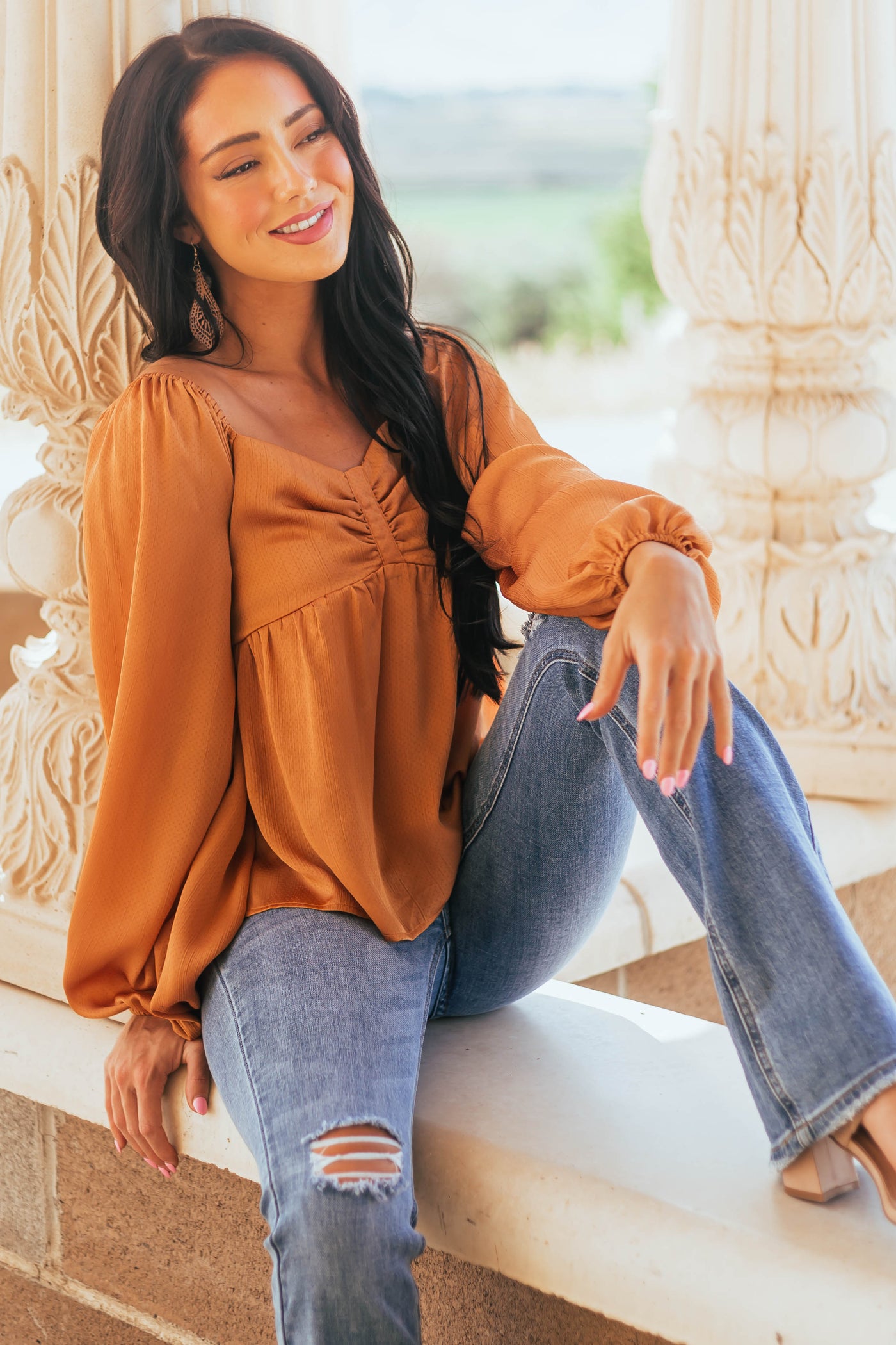 Marmalade Long Sleeve Smocked Babydoll Woven Top