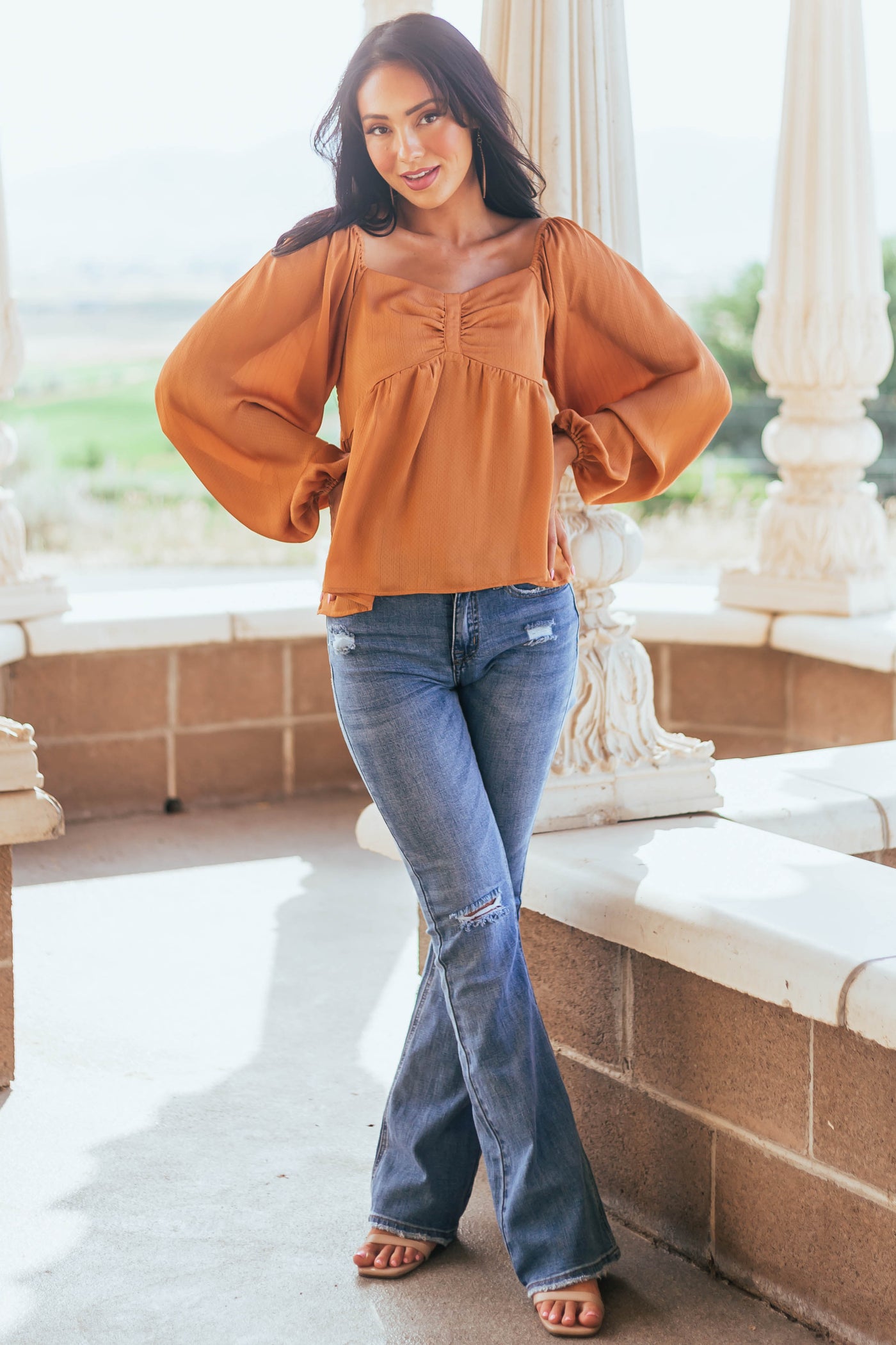 Marmalade Long Sleeve Smocked Babydoll Woven Top