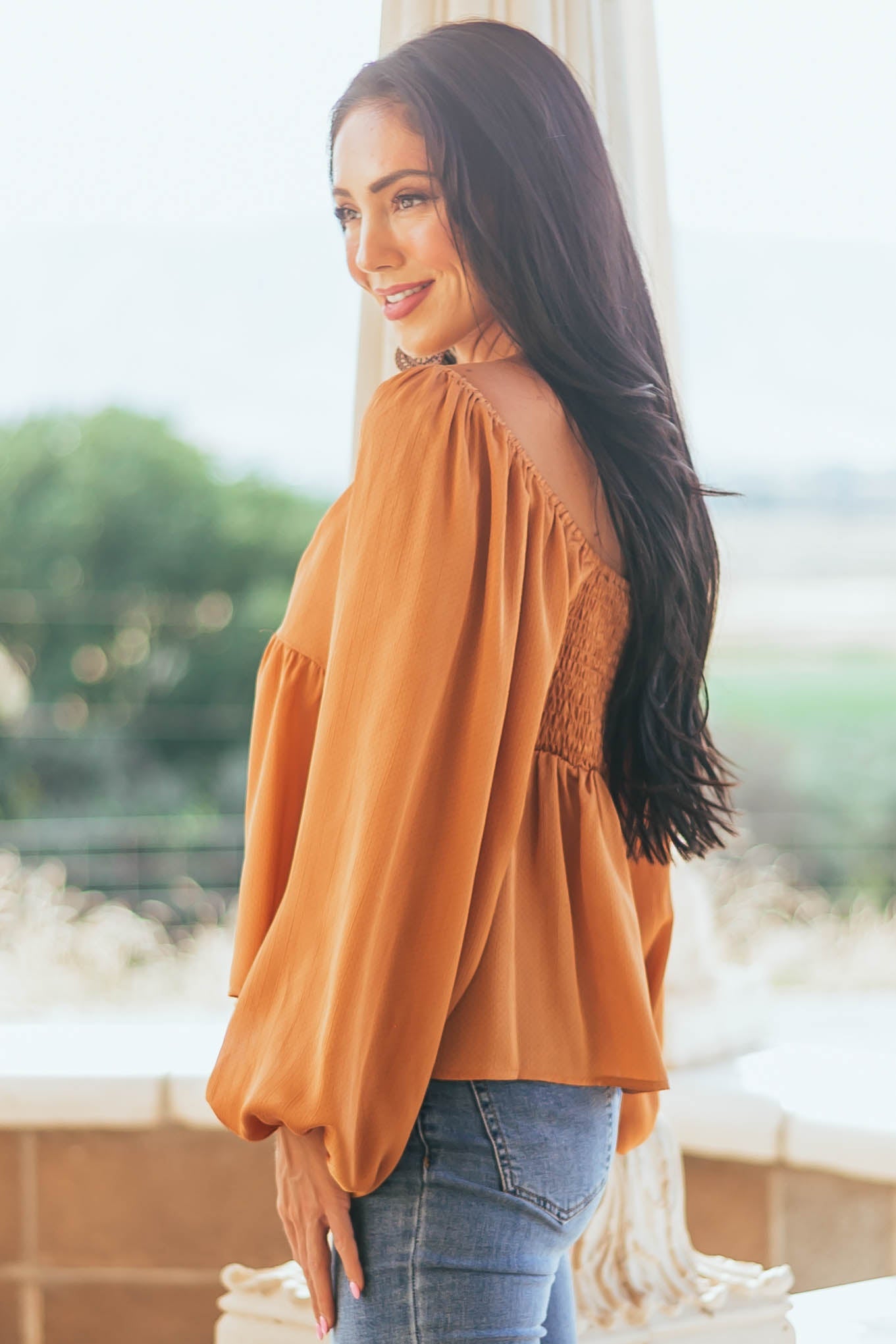 Marmalade Long Sleeve Smocked Babydoll Woven Top