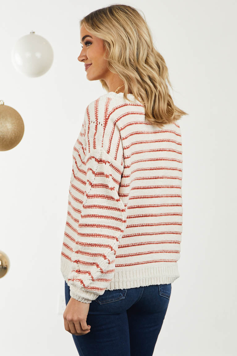 Marmalade Striped Cable Knit Chenille Sweater