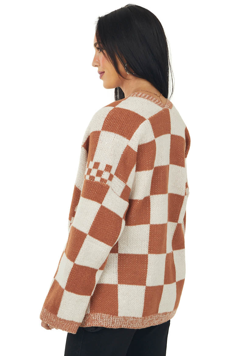 Marmalade and Ivory Checkered Open Front Cardigan