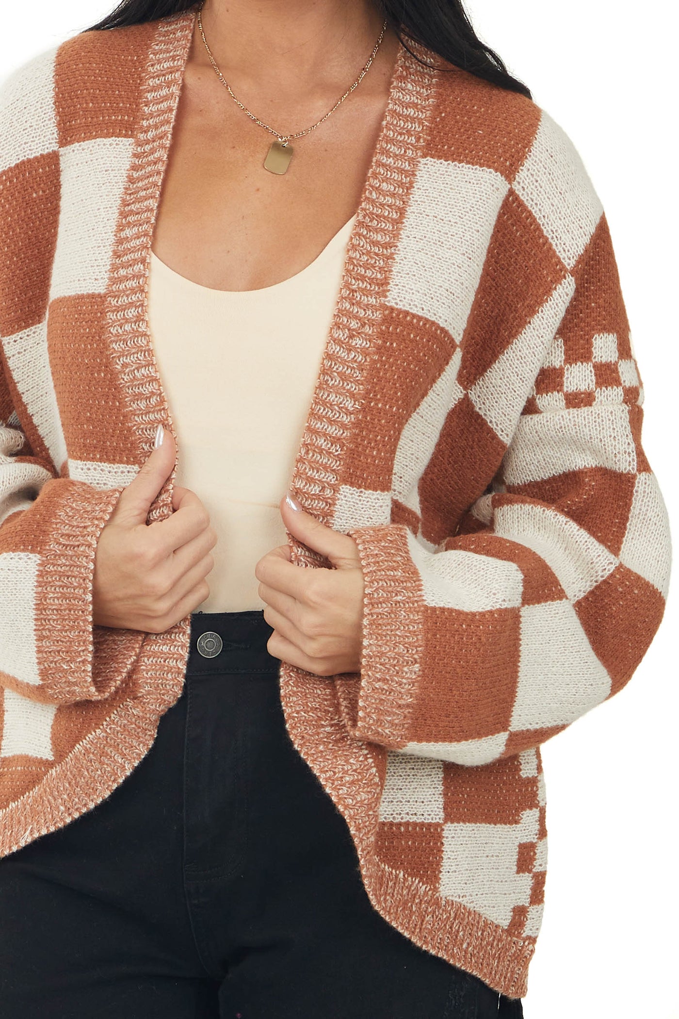 Marmalade and Ivory Checkered Open Front Cardigan