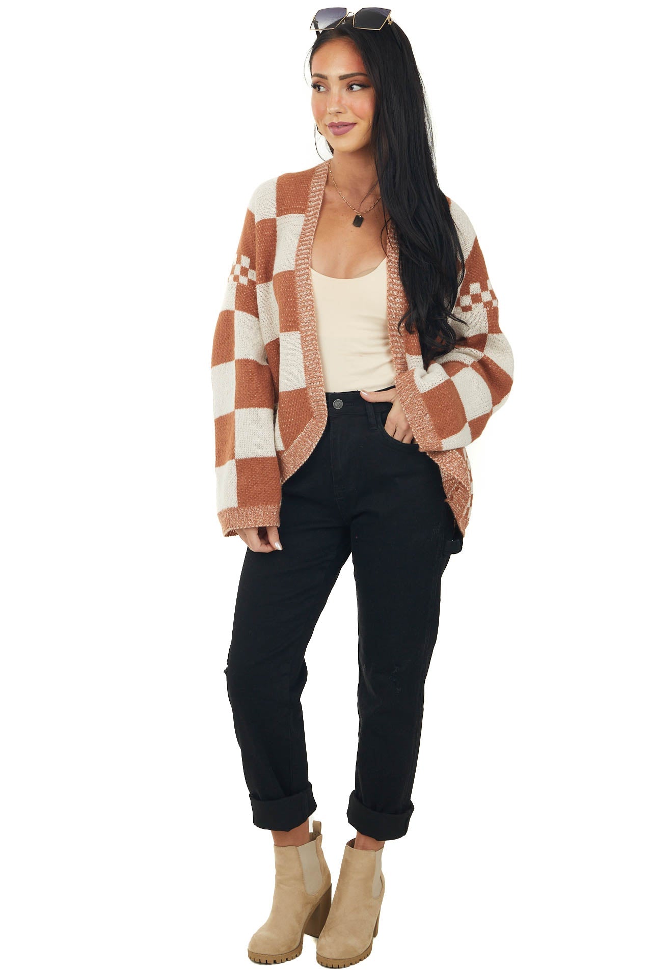 Marmalade and Ivory Checkered Open Front Cardigan