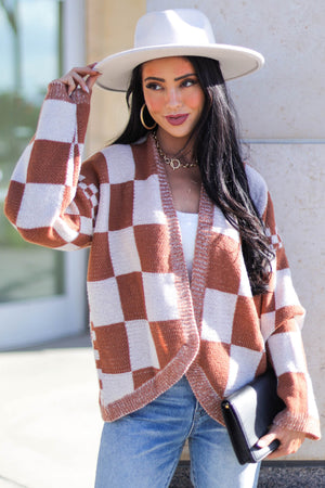 Marmalade and Ivory Checkered Open Front Cardigan
