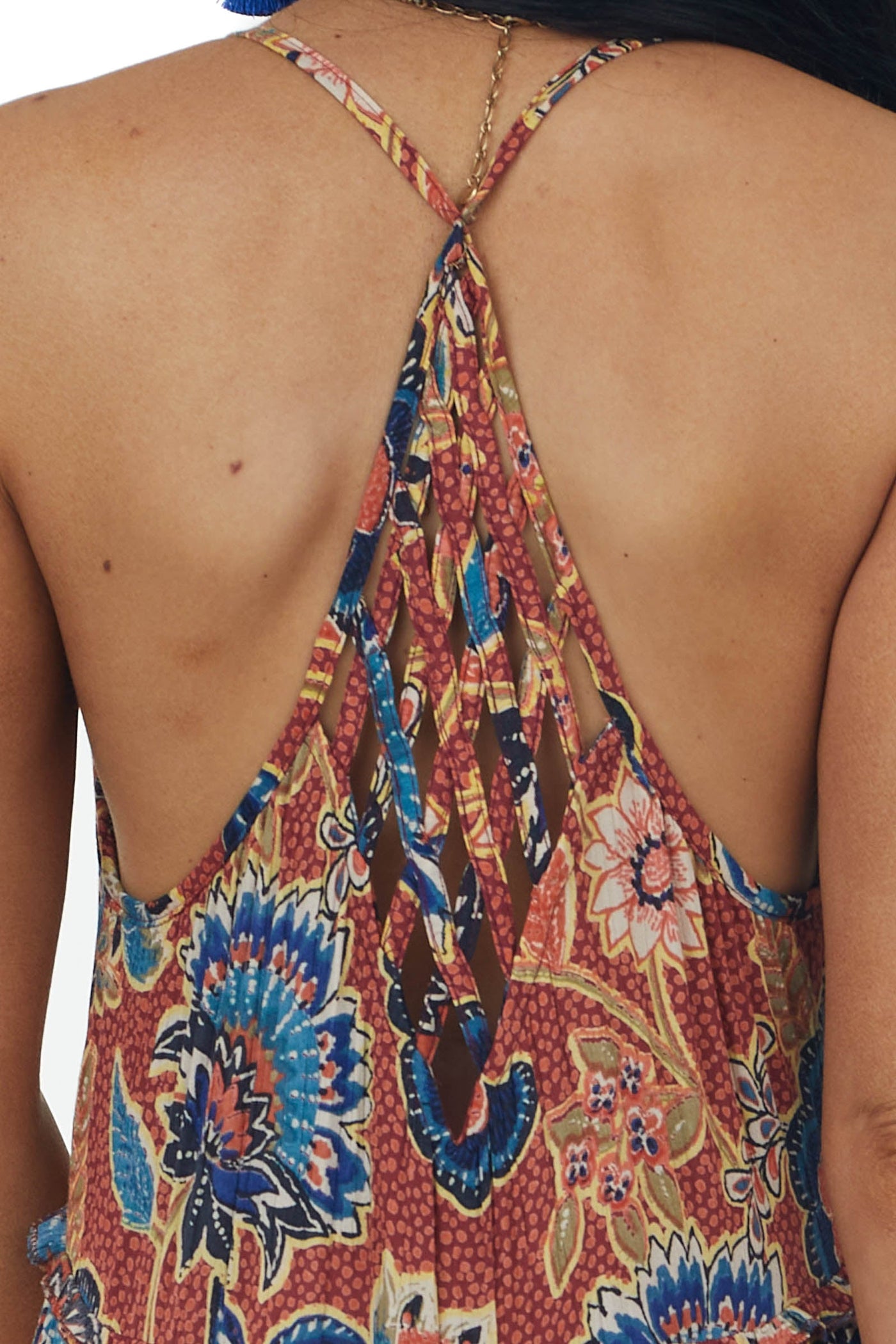 Maroon Printed Sleeveless Tiered Maxi Dress