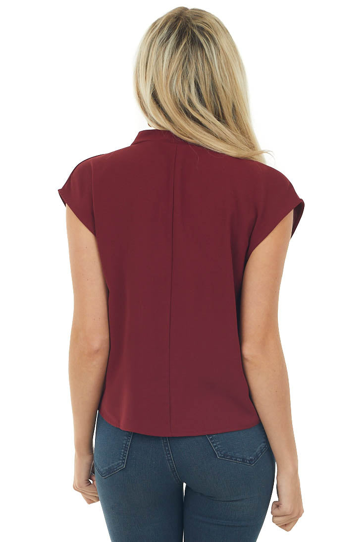 Maroon Short Sleeve Cowl Neck Woven Top