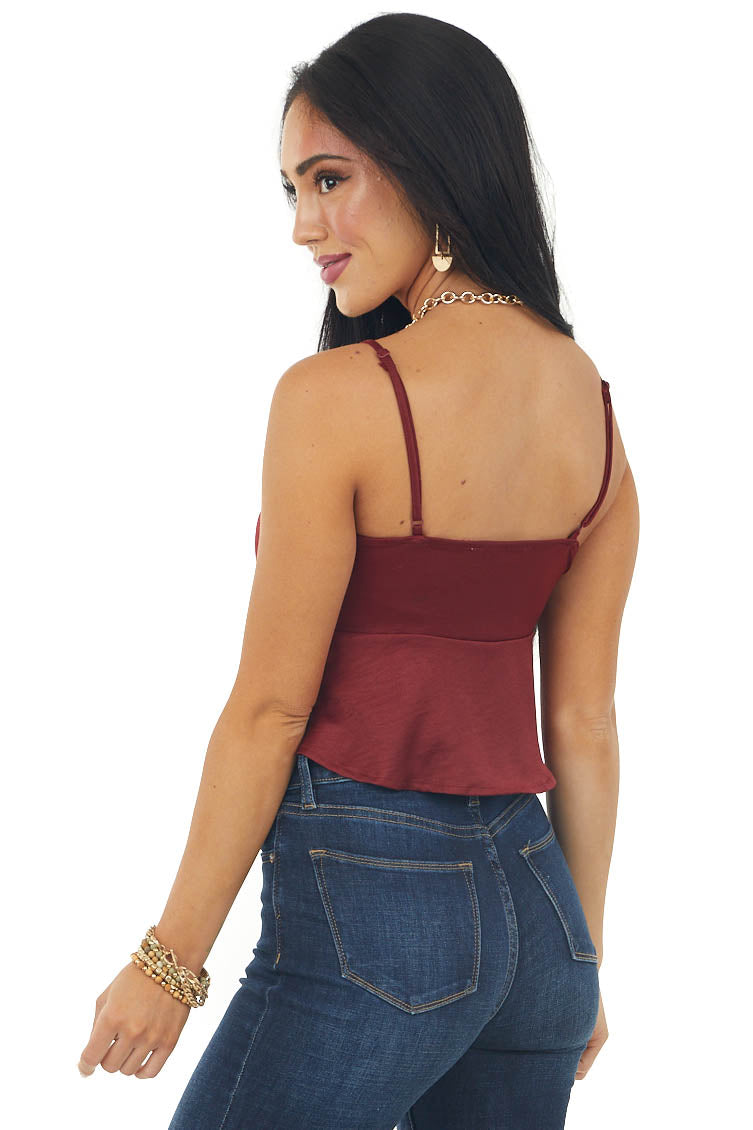 Maroon Sleeveless Front Tie Cropped Camisole