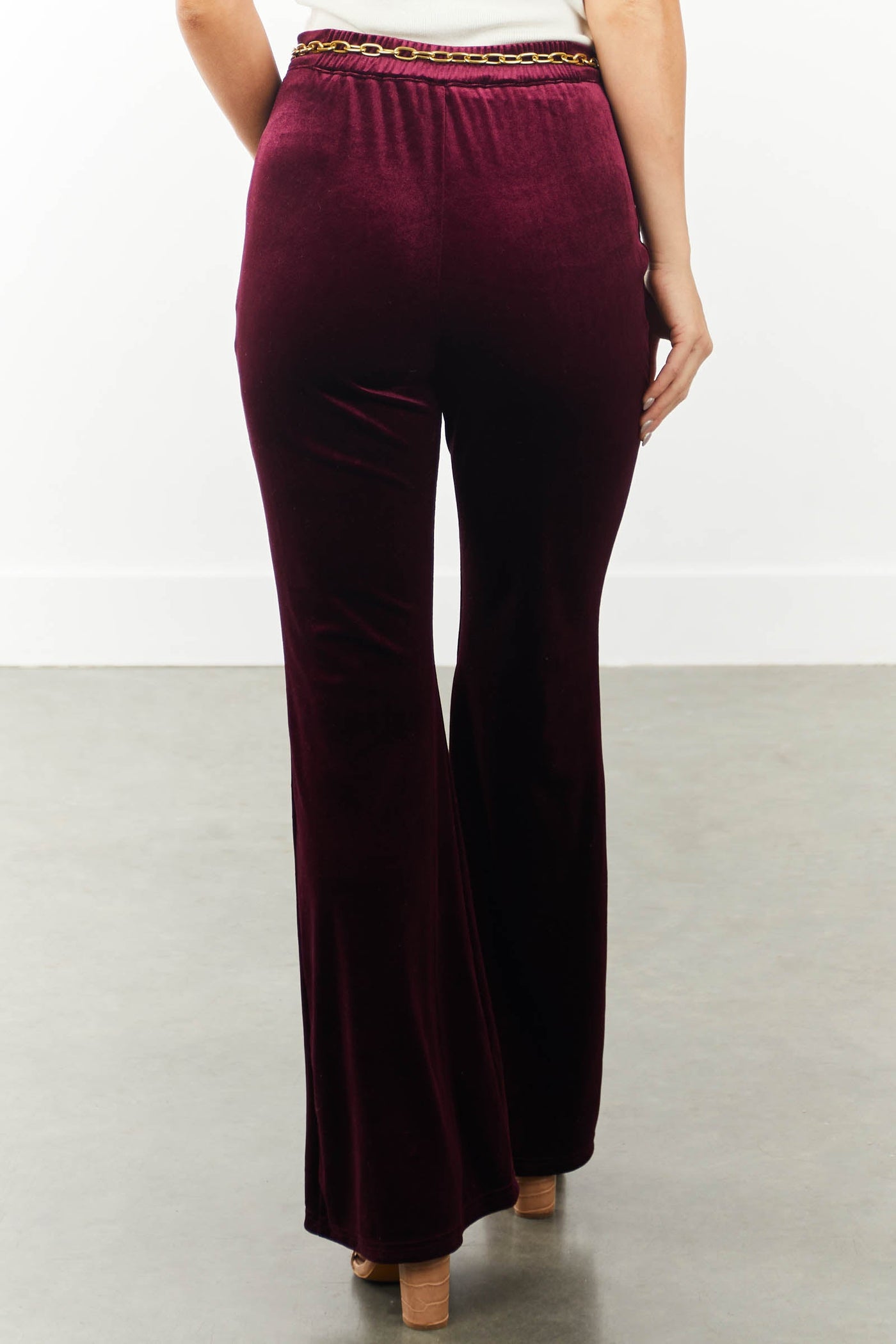 Maroon Velvet High Waisted Flare Pants