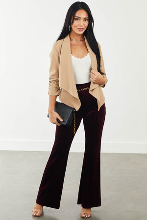 Maroon Velvet High Waisted Flare Pants