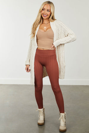 Marsala Cable Knit High Waisted Leggings