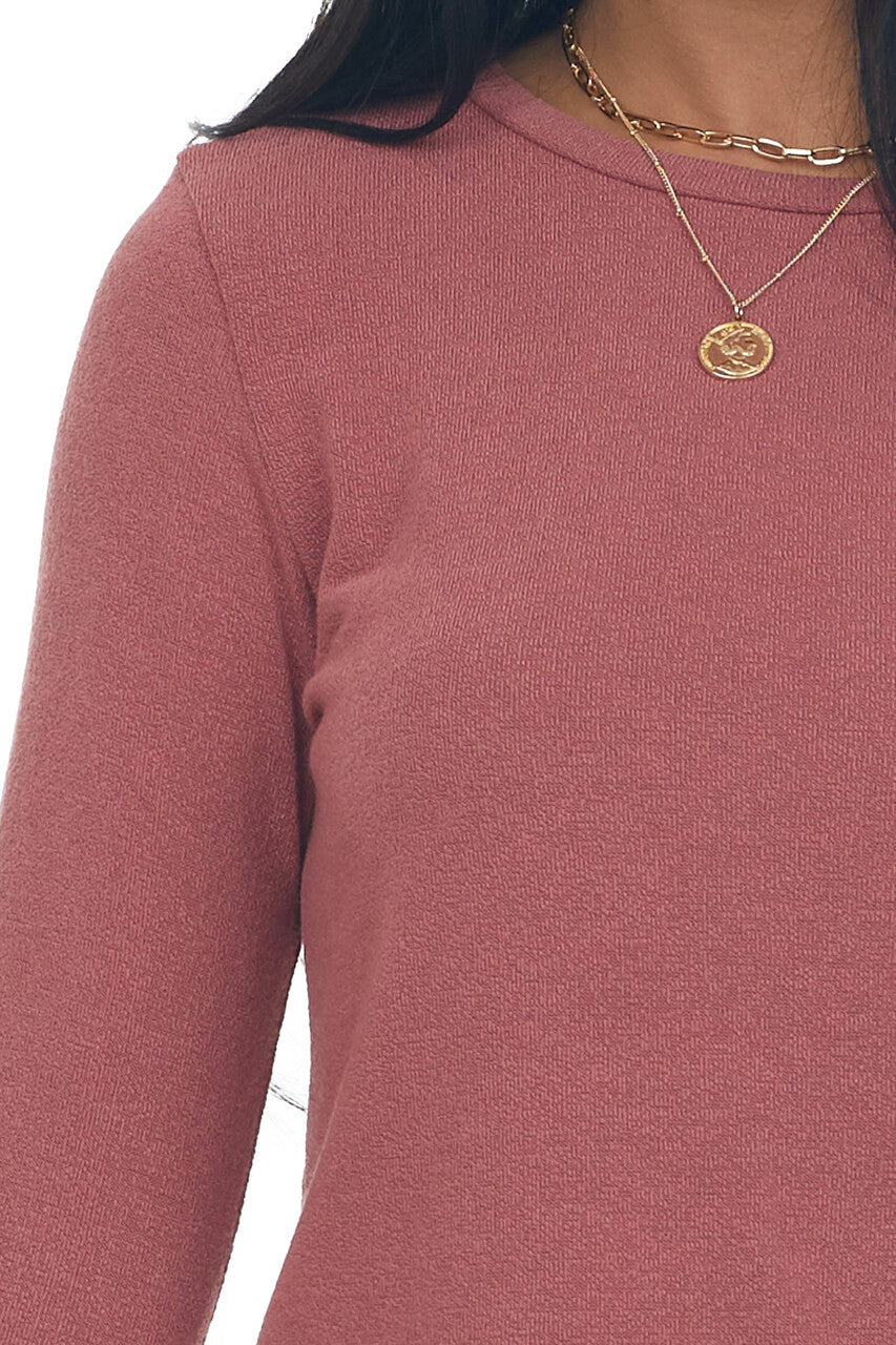 Dark Mauve Long Sleeve Textured Cropped Knit Top