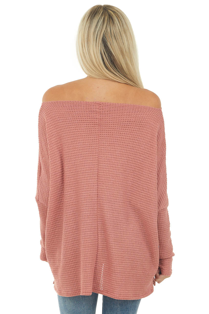 Marsala Oversized Boat Neck Waffle Knit Top
