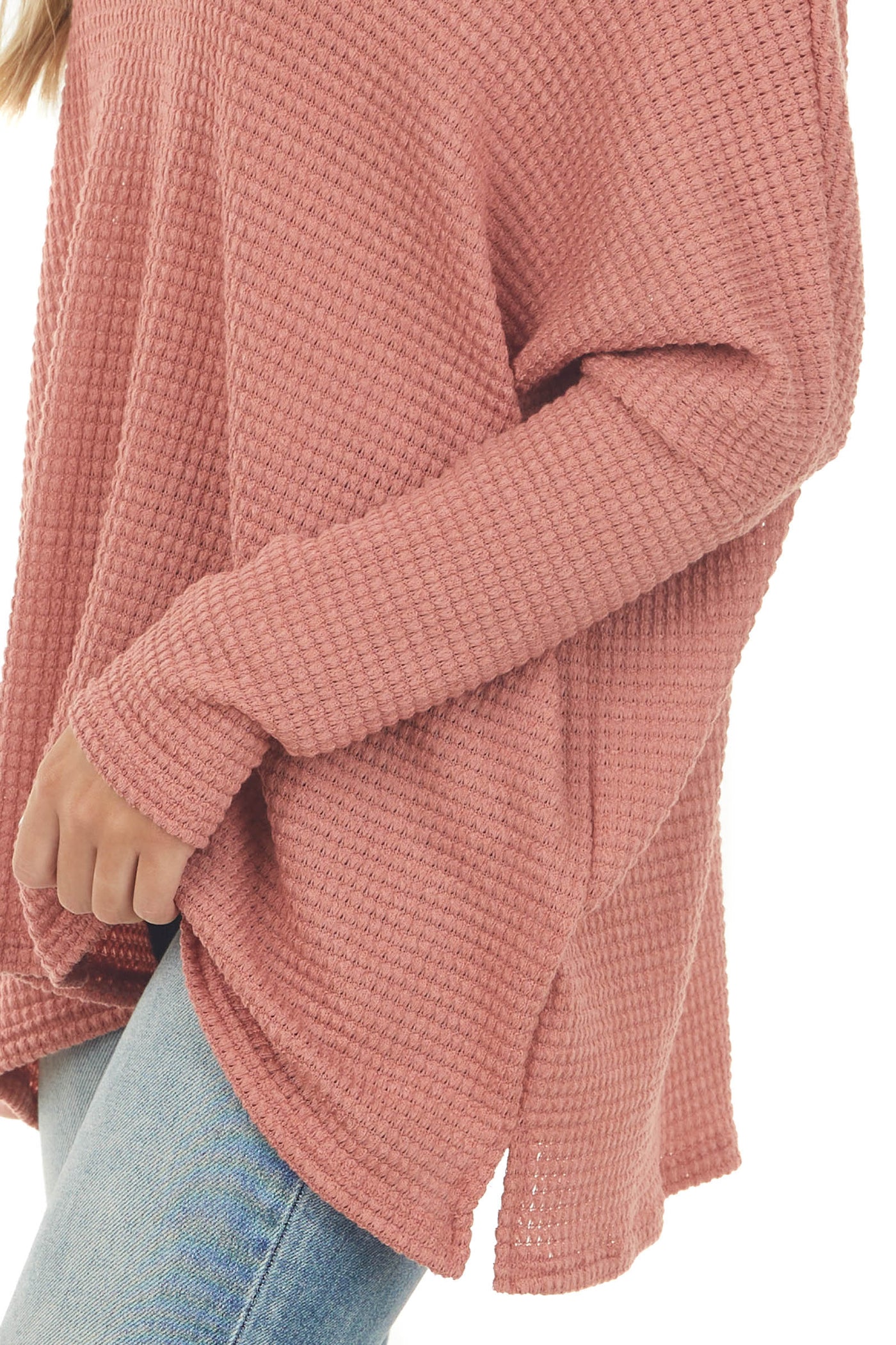 Marsala Oversized Boat Neck Waffle Knit Top