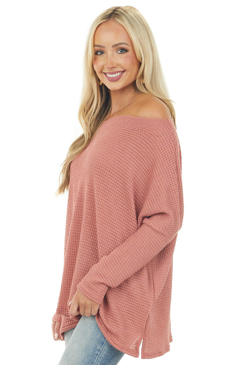 Marsala Oversized Boat Neck Waffle Knit Top