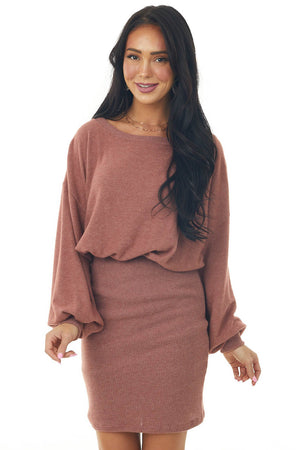 Marsala Ribbed Skirt Brushed Sweater Dress