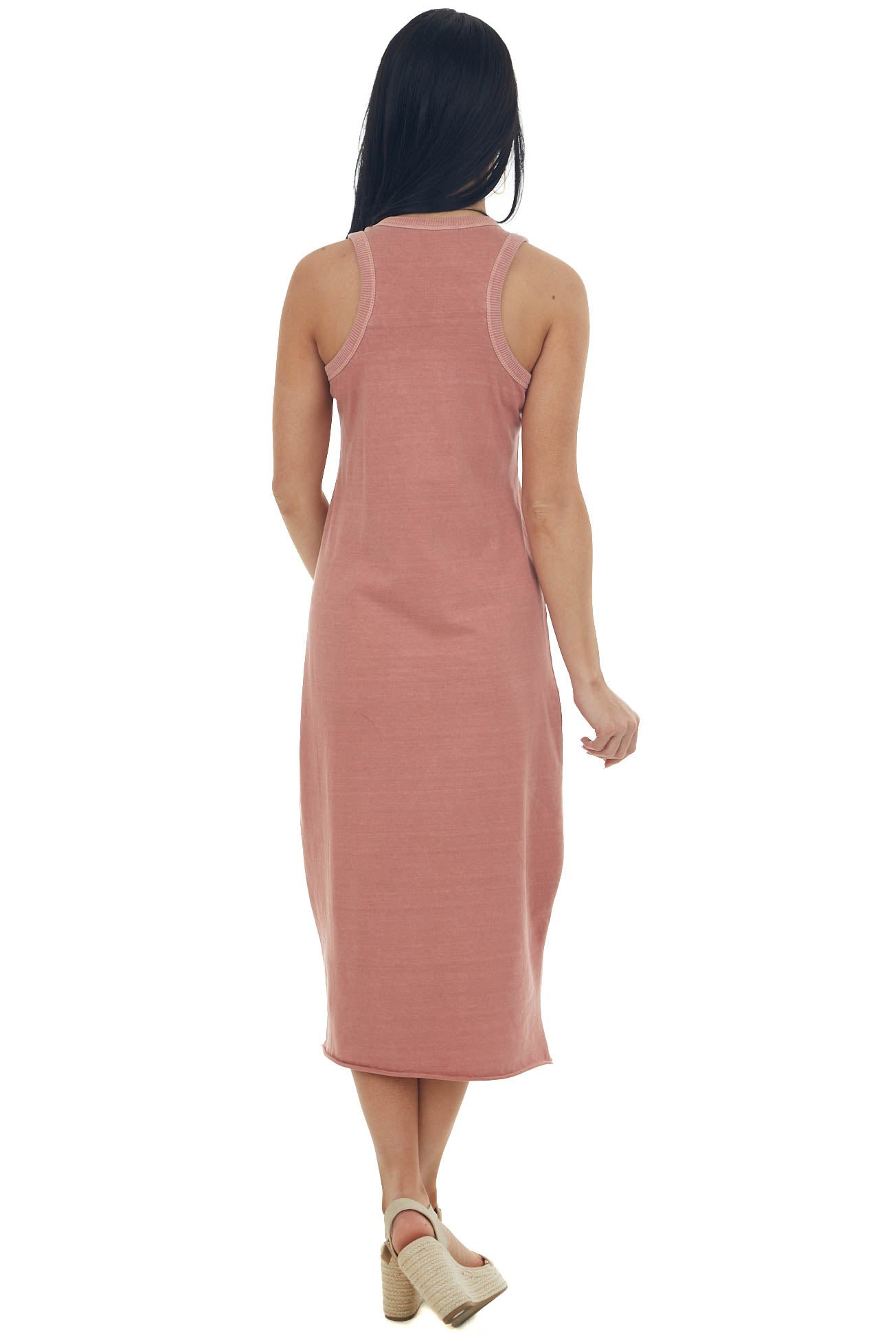 Marsala Ribbed Trim Sleeveless Knit Midi Dress