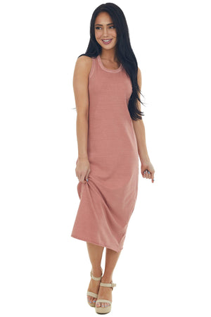 Marsala Ribbed Trim Sleeveless Knit Midi Dress