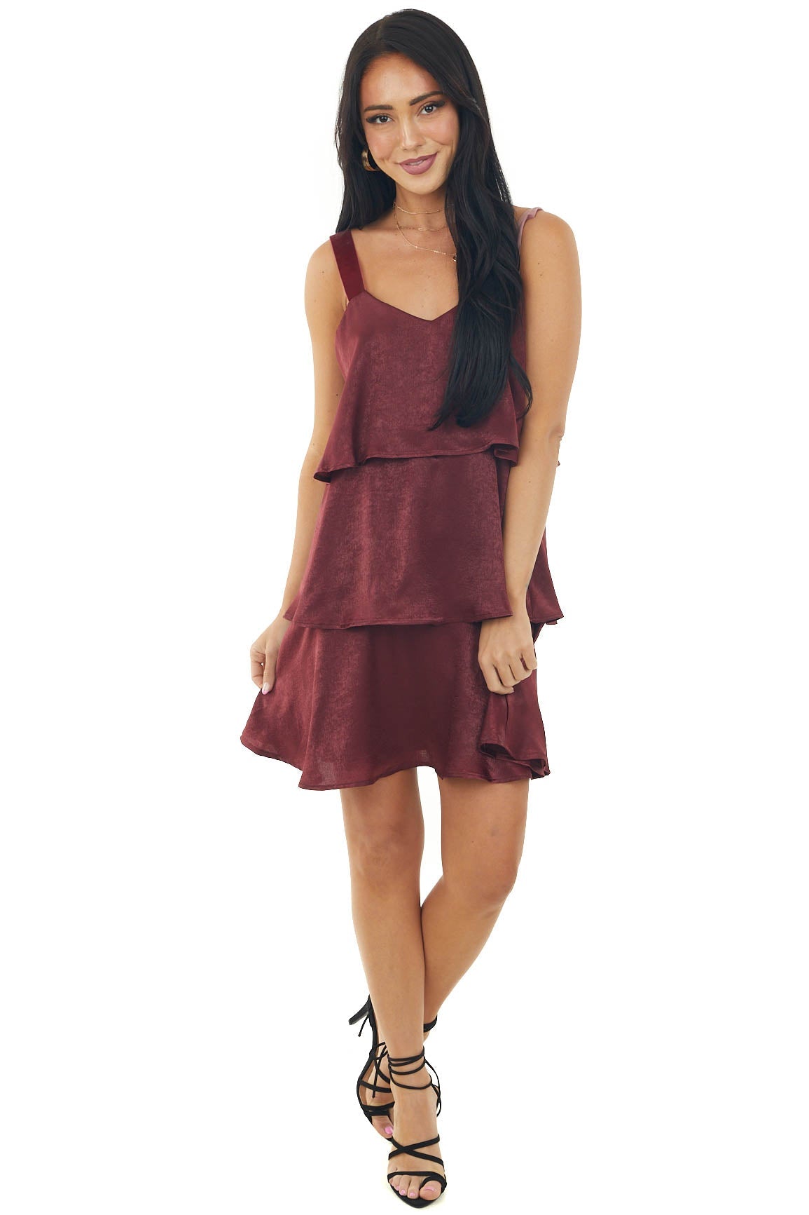 Marsala Sleeveless Tiered Short Soft Dress