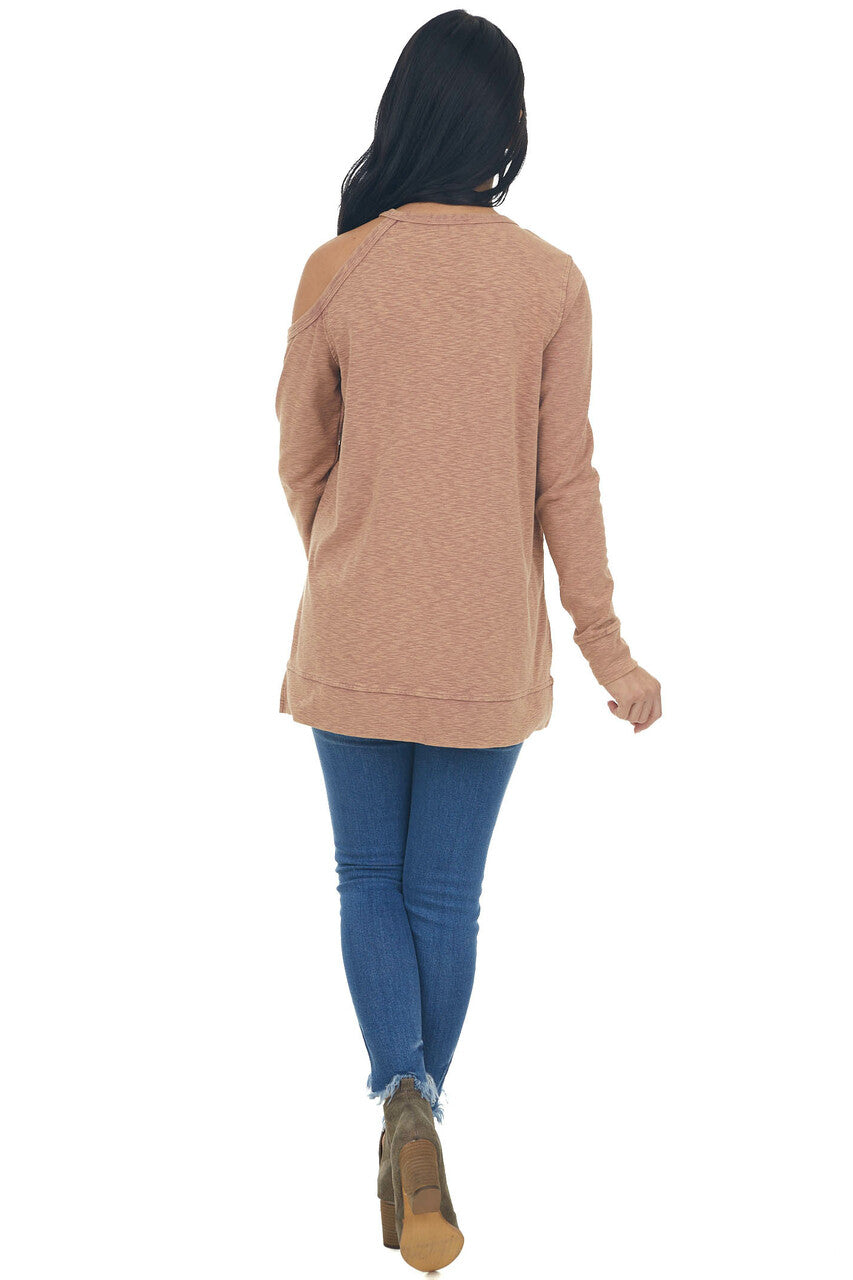 Marsala Two Toned Long Sleeve Top with Cold Shoulder Detail