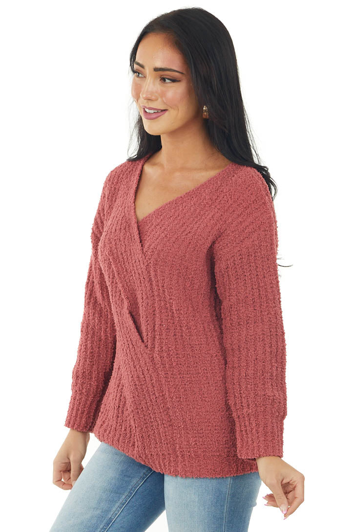 Marsala V Neck Cable Knit Detail Sweater