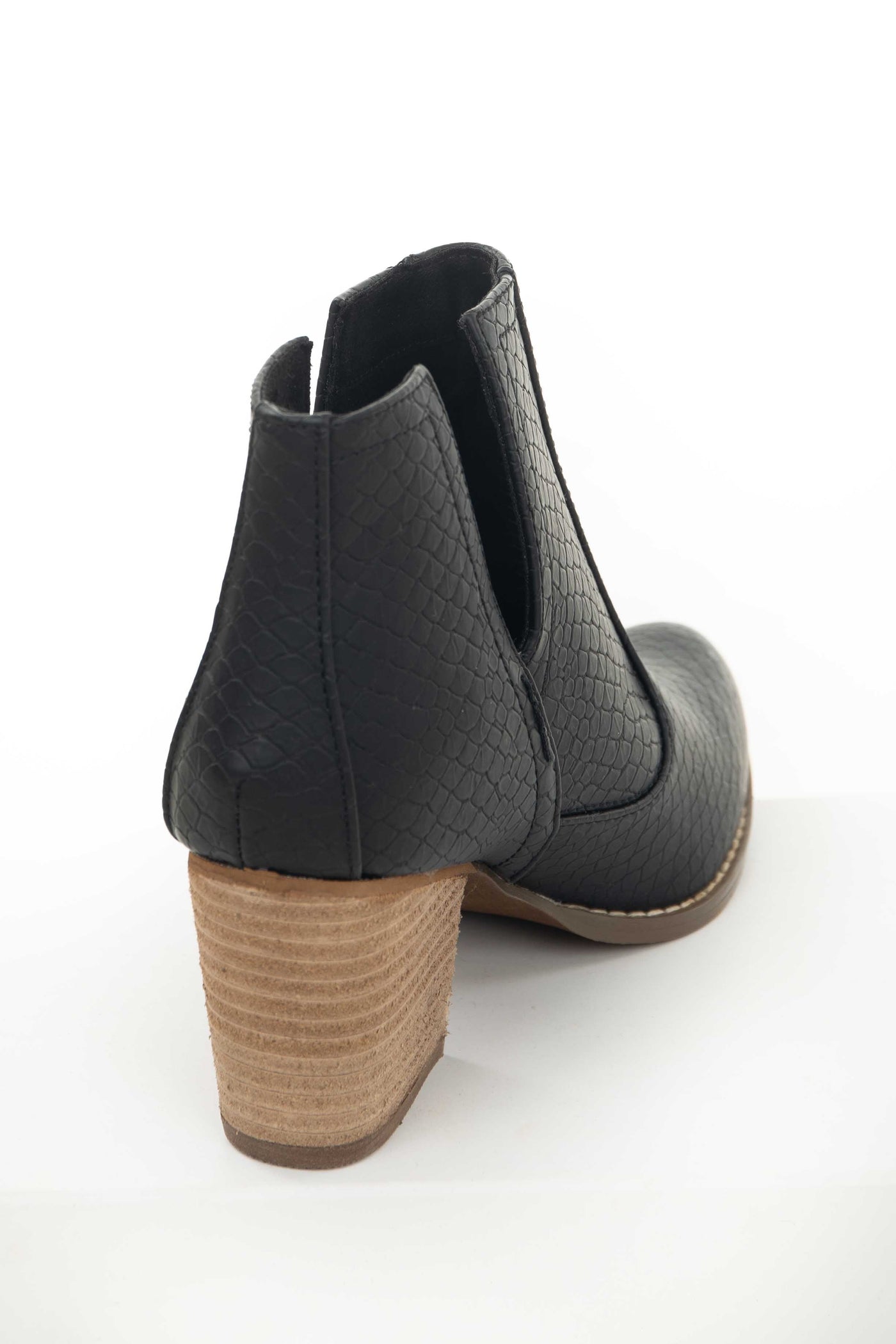 Matte Black Snakeskin and Faux Suede Heeled Bootie