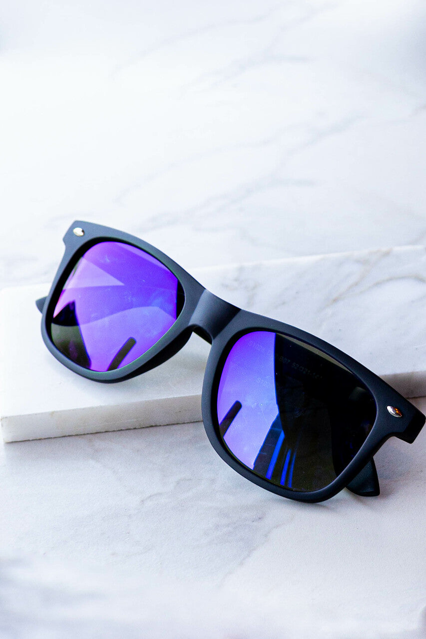 Matte Black Square Blue Lens Sunglasses