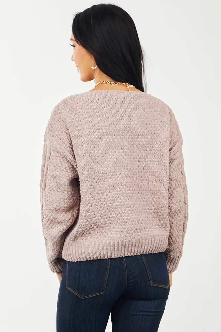 Mauve Boat Neck Thick Knit Chenille Sweater